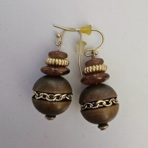 Cato gold tone wooden beaded earrings